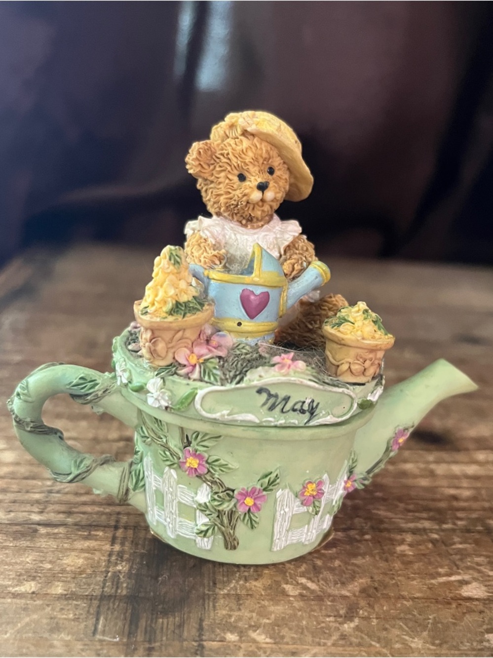 May Garden Bear Teapot Trinket Box - Green